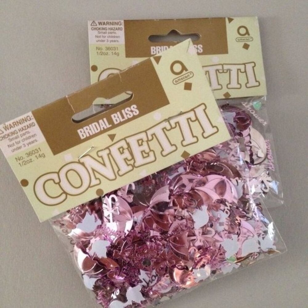 Pink Confetti Bridal Wedding Shower Shiny 2 Packages Dove Umbrellas Heart Amscan